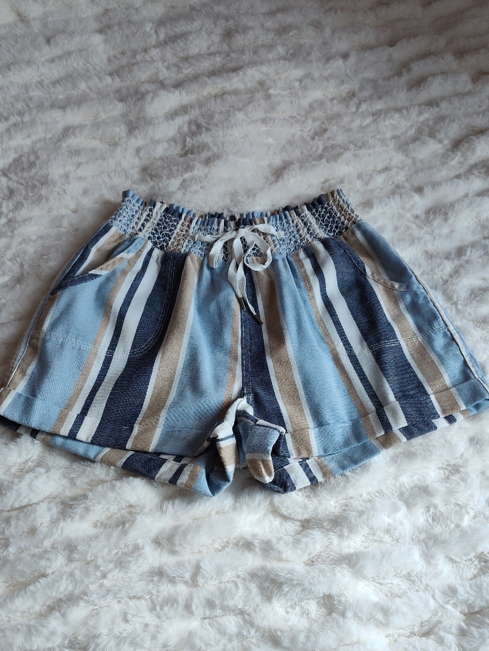 Forever 21 Blue and Tan Striped Shorts